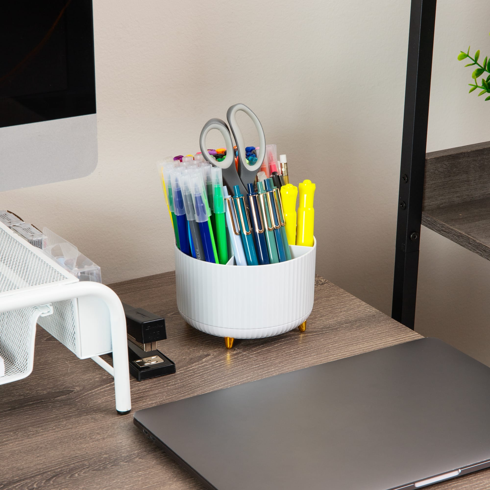 Mind Reader Rotating Pen Cup, 5-Compartment Accessory Holder for Desk Supplies